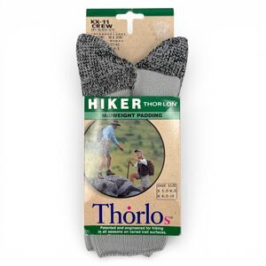 NEW Vintage 2000 Thorlos Midweight Hiker Crew Socks Gray/Black M5.5-8.5/W6.5-10